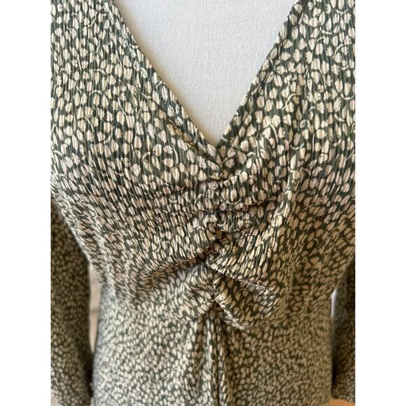 Mango Sage Olive Green Dot Crinkle Cottage Boho Midi Dress - Picture 4 of 10